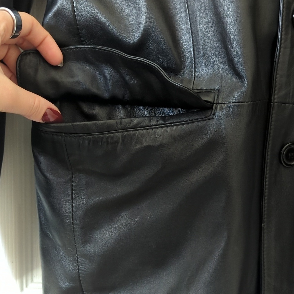 Lineage 90's Vintage Classic Genuine Leather Blazer Jacket Black 40 Large - Picture 7 of 16